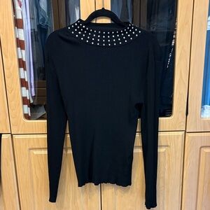 INC International Concepts Black Studded Long Sleeve Top size L